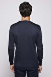 Slim Fit Dar Kesim V Yaka Tüylenmeyen Yumuşak Doku Lacivert Erkek Kazak