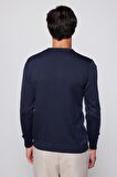 Slim Fit Dar Kesim Bisiklet Yaka Tüylenmeyen Yumuşak Dokulu Lacivert Erkek Kazak