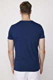 Slim Fit Bisiklet Yaka Düz Basıc Kısa Kol Lacivert T-Shirt