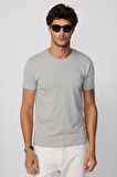 Slim Fit Bisiklet Yaka Düz Basıc Kısa Kol Gri Erkek T-Shirt