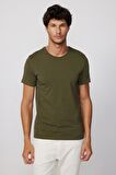 Slim Fit Bisiklet Yaka Düz Basıc Kısa Kol Haki T-Shirt