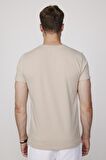 Slim Fit Bisiklet Yaka Düz Basıc Kısa Kol Taş Rengi T-Shirt