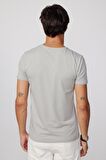 Slim Fit V Yaka Düz Basıc Kısa Kol Gri T-Shirt