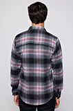 Slim Fit Dar Kesim Kareli Çift Cep Erkek Gömlek