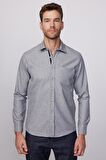 Klasik Fit Armürlü Spor Yaka Düz Oduncu Gri Erkek Gömlek