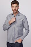 Klasik Fit Armürlü Spor Yaka Düz Oduncu Gri Erkek Gömlek