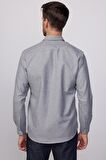 Klasik Fit Armürlü Spor Yaka Düz Oduncu Gri Erkek Gömlek