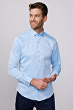Slim Fit Uzun Kollu Pamuklu Düz Erkek Mavi Gömlek