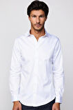 Erkek Slim Fit Dar Kesim %100 Pamuk Koton Saten Premium Seri Beyaz Gömlek