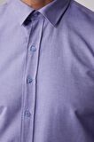 Modern Slim Fit Pamuklu Kolay Ütü Armürlü Mavi Erkek Gömlek