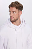Unisex Oversize Geniş Kesim Pamuklu Yumuşak Dokulu İçi Polarlı Basic Beyaz Kapüşonlu Sweatshirt
