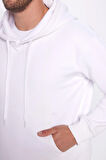 Unisex Oversize Geniş Kesim Pamuklu Yumuşak Dokulu İçi Polarlı Basic Beyaz Kapüşonlu Sweatshirt