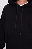 Unisex Oversize Geniş Kesim Pamuklu Yumuşak Dokulu İçi Polarlı Basic Siyah Kapüşonlu Sweatshirt