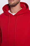 Unisex Oversize Geniş Kesim Pamuklu Yumuşak Dokulu İçi Polarlı Basic Kırmızı Kapüşonlu Sweatshirt