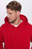 Unisex Oversize Geniş Kesim Pamuklu Yumuşak Dokulu İçi Polarlı Basic Kırmızı Kapüşonlu Sweatshirt