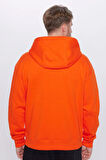 Unisex Oversize Geniş Kesim Pamuklu Yumuşak Dokulu İçi Polarlı Basic Turuncu Kapüşonlu Sweatshirt