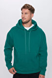 Unisex Oversize Geniş Kesim Pamuklu Yumuşak Dokulu İçi Polarlı Basic Yeşil Kapüşonlu Sweatshirt