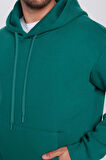 Unisex Oversize Geniş Kesim Pamuklu Yumuşak Dokulu İçi Polarlı Basic Yeşil Kapüşonlu Sweatshirt