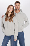 Unisex Oversize Geniş Kesim Pamuklu Yumuşak Dokulu İçi Polarlı Basic Taş Renk Kapüşonlu Sweatshirt