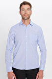 Erkek Regular Fit Klasik Kesim Pamuklu Kolay Ütü Çizgili Mavi Gömlek