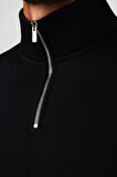 Unisex Relax Fit Rahat Kesim Pamuklu İçi Polarlı Yarım Fermuarlı Siyah Dik Yaka Sweatshirt