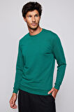 Unisex Oversize Geniş Kesim %100 Pamuk Basic Yeşil Bisiklet Yaka Sweatshirt