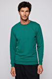 Unisex Oversize Geniş Kesim %100 Pamuk Basic Yeşil Bisiklet Yaka Sweatshirt