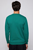 Unisex Oversize Geniş Kesim %100 Pamuk Basic Yeşil Bisiklet Yaka Sweatshirt