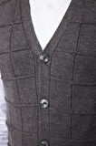 Slim Fit Kare Desenli Gri Erkek Yelek