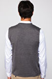 Slim Fit Kare Desenli Gri Erkek Yelek