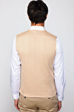 Slim Fit Kare Desenli Taş Rengi Erkek Yelek