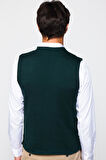 Slim Fit Kare Desenli Yeşil Erkek Yelek