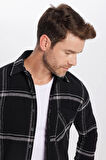 Erkek Slim Fit Dar Kesim Uzun Kollu Kareli Tek Cepli Kışlık Oduncu Gömlek