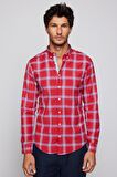 Slim Fit Kareli Pamuklu Kolay Ütü Erkek Gömlek