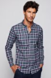 Slim Fit Kareli Pamuklu Kolay Ütü Erkek Gömlek