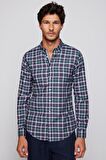 Slim Fit Kareli Pamuklu Kolay Ütü Erkek Gömlek