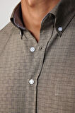 Erkek Regular Fit Klasik Kesim Düğmeli Yaka Küçük Kareli Pamuklu Gömlek