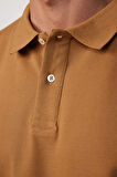 Erkek Slim Fit Dar Kesim %100 Pamuk Düz Pike Kahverengi Polo Yaka Tişört