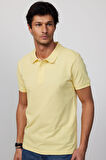 Erkek Slim Fit Dar Kesim %100 Pamuk Düz Pike Sarı Polo Yaka Tişört