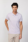 Erkek Slim Fit Dar Kesim %100 Pamuk Düz Pike Lila Polo Yaka Tişört