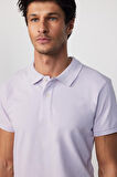 Erkek Slim Fit Dar Kesim %100 Pamuk Düz Pike Lila Polo Yaka Tişört