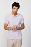 Erkek Slim Fit Dar Kesim %100 Pamuk Düz Pike Lila Polo Yaka Tişört