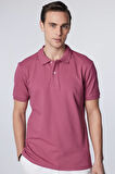 Erkek Slim Fit Dar Kesim %100 Pamuk Düz Pike Mor Polo Yaka Tişört