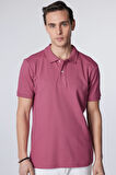 Erkek Slim Fit Dar Kesim %100 Pamuk Düz Pike Mor Polo Yaka Tişört