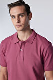 Erkek Slim Fit Dar Kesim %100 Pamuk Düz Pike Mor Polo Yaka Tişört