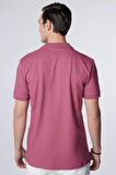 Erkek Slim Fit Dar Kesim %100 Pamuk Düz Pike Mor Polo Yaka Tişört