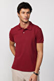 Erkek Slim Fit Dar Kesim %100 Pamuk Düz Pike Bordo Polo Yaka Tişört