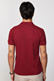Erkek Slim Fit Dar Kesim %100 Pamuk Düz Pike Bordo Polo Yaka Tişört