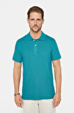 Erkek Slim Fit Dar Kesim %100 Pamuk Düz Pike Mavi Polo Yaka Tişört
