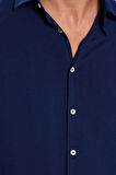 Slim Fit Uzun Kollu Dar Kesim Dökümlü Viskon Şık Lacivert Erkek Gömlek